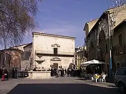 The main square and the church of Santa Maria Assunta in Paganica
