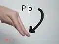 Like an ASL 'P', but the hand nods downward