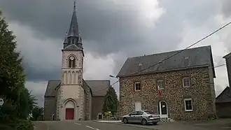 The town hall and church in La Haie-Traversaine