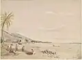 Natives on beach of Lahaina, Hawaii, 1855