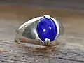 20th century silver ring with polished lapis oval; 2 cm × 2.4 cm × 1 cm (0.79 in × 0.94 in × 0.39 in)