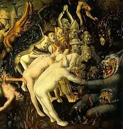 The damned dragged to hell by demons