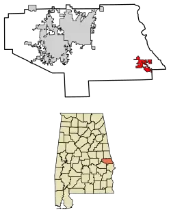 Location of Smiths Station in Lee County, Alabama.