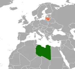 Map indicating locations of Libya and Lithuania