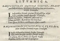 Lithuanian panegyric to the Lithuanian Grand Duke in AD 1589, where the genitive case of the name of Lithuanian state is Lietuwos