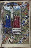 Example of the Virgin's expressive face, crucifixion from the Leeds Book of Hours, f.130r.
