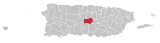 Map of Puerto Rico highlighting Orocovis Municipality