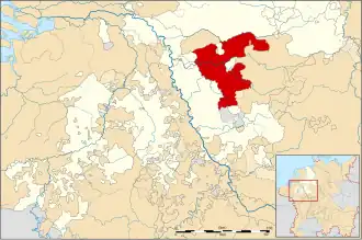 Map of the Lower Rhenish–Westphalian Circle around 1560, County of Mark highlighted in red