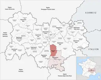 Location within the region Auvergne-Rhône-Alpes