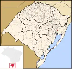 Geographical divisions of Rio Grande do Sul state. Cachoeirinha is highlighted in red.