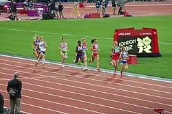 Eliška Klučinová (second from left) during the 800&nbsp;m run in women's heptathlon