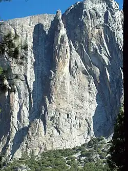 In June 1968, Harding climbed a direct route up the 1,400 foot Lost Arrow face near Yosemite Falls with Pat Callis, straight up the steep sunlit portion of the cliff to the tip of the detached pinnacle.