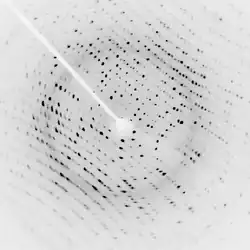 Image 3Image of X-ray diffraction pattern from a protein crystal (from Condensed matter physics)