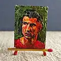 Portrait of Cristiano Ronaldo (Polish: Cristiano Ronaldo); miniature painting by Paweł Brodzisz; 2025.