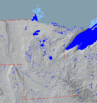 Topographic map of Minnesota streams, lakes and rivers