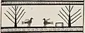 Illustration of two birds and two trees, at the beginning (top) of the scroll