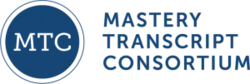 A solid blue circle containing the letters "MTC" with a slightly larger thin blue outline of a circle around it. To the right of the circle are the words "Mastery Transcript Consortium."