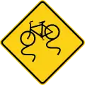 W8-10 Bicycle slippery when wet ahead
