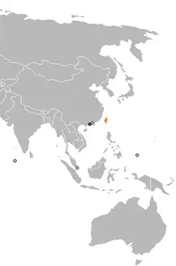 Map indicating locations of Macau and Taiwan