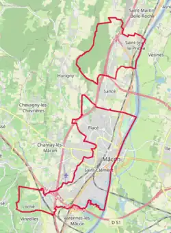 Map shows Mâcon and surrounding communities.