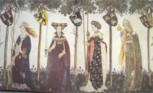 Detail of the fresco showing 4 of the female counterparts to the Nine Worthies