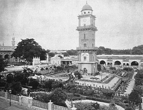 Black and white image of clock town in 1898
