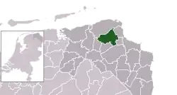 Highlighted position of Loppersum in a municipal map of Groningen