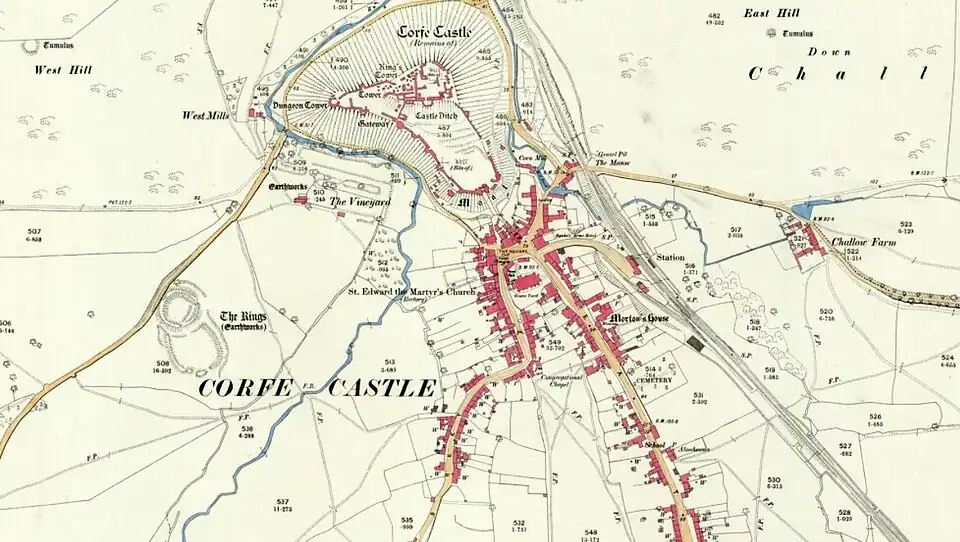 Map of Corfe Castle in 1886