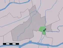 The village (dark green) and the statistical district (light green) of Arkel in the municipality of Giessenlanden.