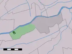 The town centre (dark green) and the statistical district (light green) of Streefkerk in the former municipality of Liesveld.