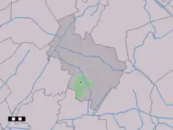 The town centre (dark green) and the statistical district (light green) of Wijster in the municipality of Midden-Drenthe.