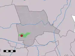 The village (dark red) and the statistical district (light green) of Dalmsholte in the municipality of Ommen.