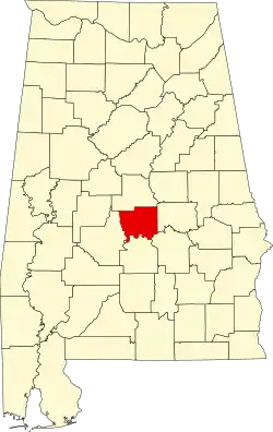 Map of Alabama highlighting Autauga County
