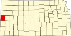 Map of Kansas highlighting Greeley County