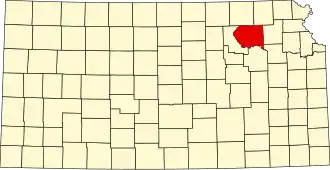 Map of Kansas highlighting Pottawatomie County