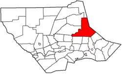 Plunketts Creek Township highlighted in red on a map of Lycoming County