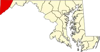 Map of Maryland highlighting Garrett County