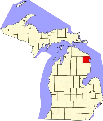 State map highlighting Alpena County