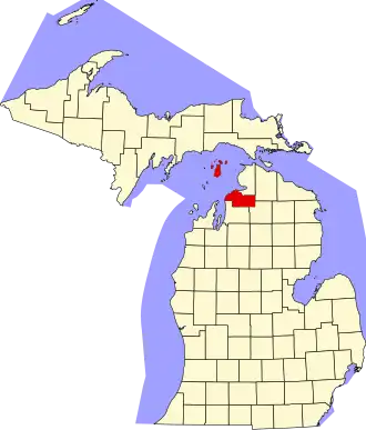 State map highlighting Charlevoix County