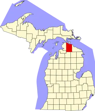 State map highlighting Cheboygan County