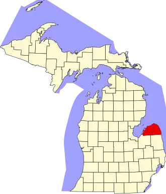 State map highlighting Huron County