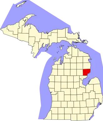 State map highlighting Iosco County