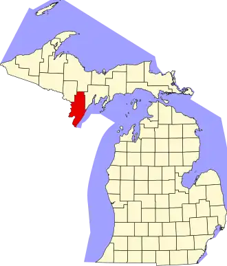 State map highlighting Menominee County