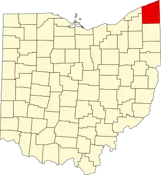 State map highlighting Ashtabula County