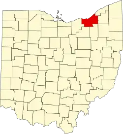 State map highlighting Cuyahoga County