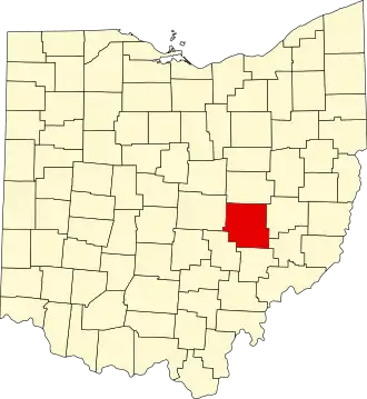 State map highlighting Muskingum County