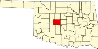 Map of Oklahoma highlighting Canadian County