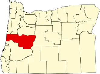 Map of Oregon highlighting Lane County