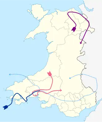 Map of Wales during the Glyndŵr rebellion