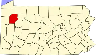 Map of Pennsylvania highlighting Venango County